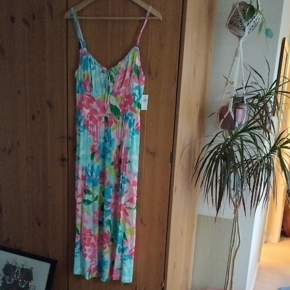 Old Navy Floral Midi Dress - Blue, Pink, Green